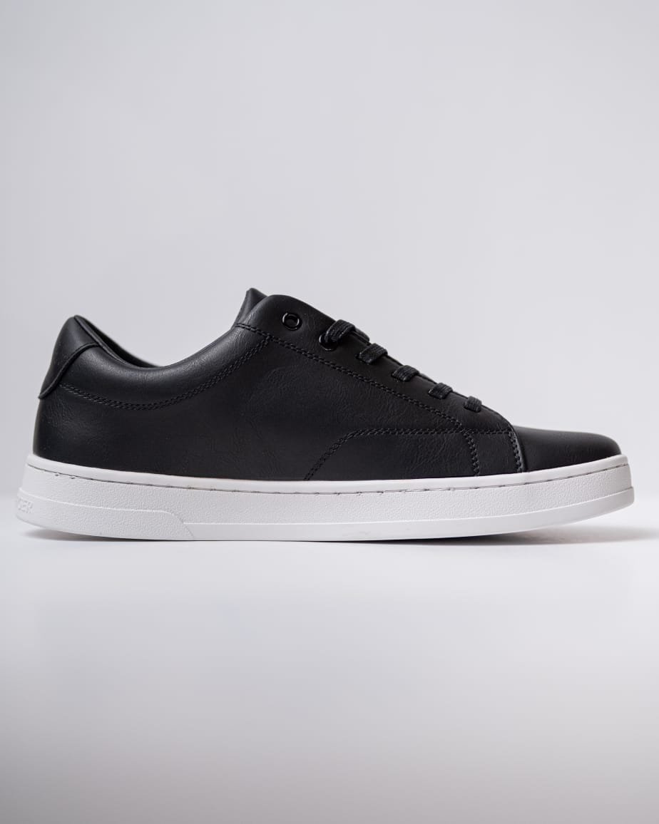 Tommy black leather lace up sneakers with a white sole